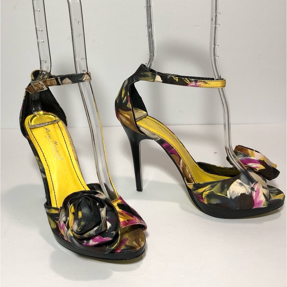 Anne Michelle Floral Peep Toe Stiletto Heels Textile women’s size‎ 6
